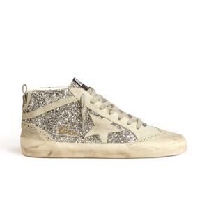 Golden Goose Mid Star in Silver Glitter Gray Suede Sneakers New Size EU 36 US 6